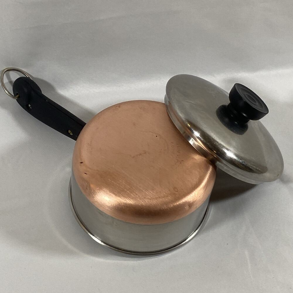 1801 Revere Ware 1 Qt Copper Bottom Sauce Pan Lid Stainless Steel Pre-1968